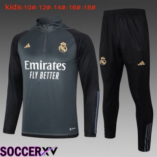 Real Madrid Training Tracksuit Suit Kids Grey 2024/2025