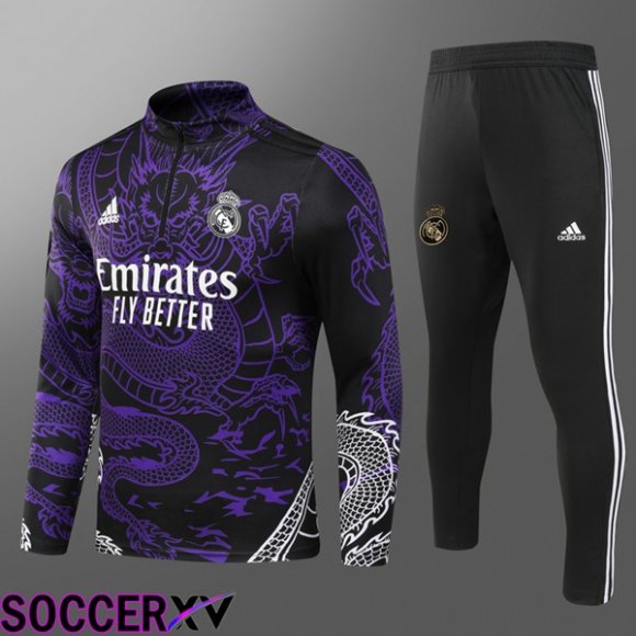 Real Madrid Training Tracksuit Suit Kids Purple 2024/2025