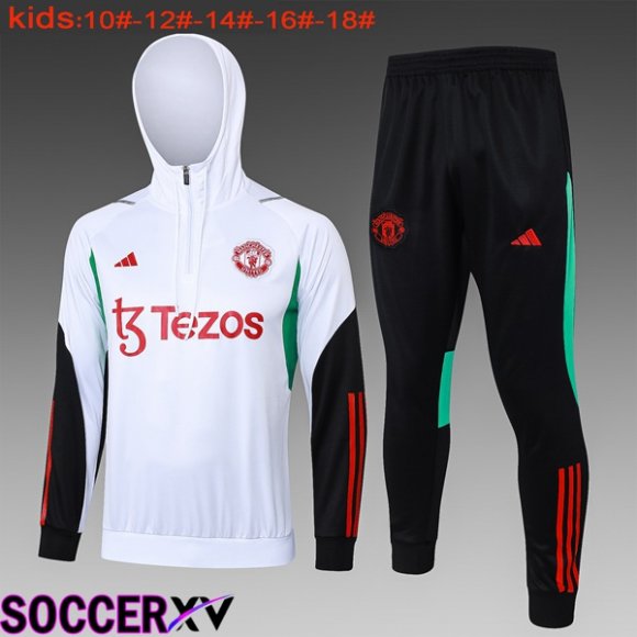 Manchester United Training Tracksuit Hoodie Kids White 2024/2025