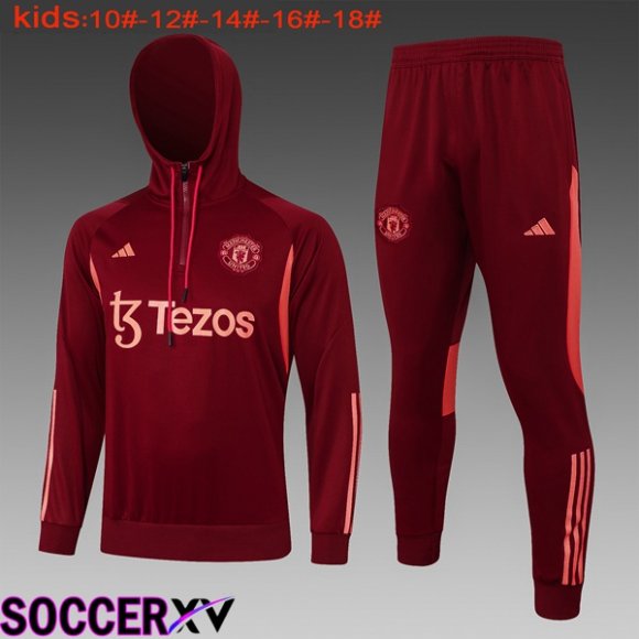 Manchester United Training Tracksuit Hoodie Kids Red 2024/2025