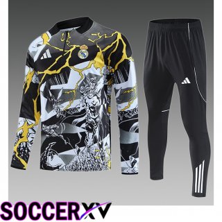 Real Madrid Kids Training Jacket Hoodie Training Tracksuit Black White 2025/2026