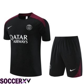 Paris PSG Training T Shirt + Shorts Black 2024/2025