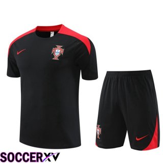 Portugal Training T Shirt + Shorts Black 2024/2025