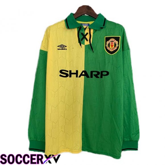 Manchester United Retro Jersey Third Long sleeve Yellow Green 1992-1994