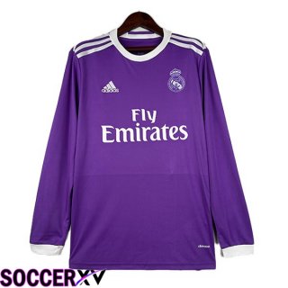 Real Madrid Retro Soccer Jersey Away Long sleeve Purple 2016-2017