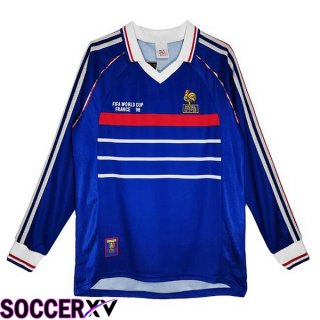 France Retro Soccer Jersey Home Long sleeve Blue 1998