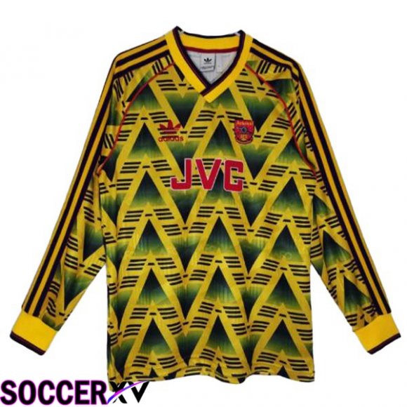 Arsenal Retro Soccer Jersey Away Long sleeve Yellow 1991-1993