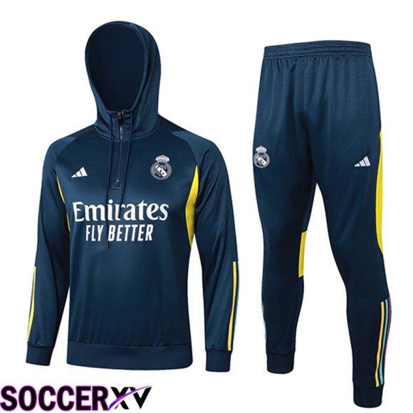 Real Madrid Training Tracksuit Hoodie Windbreaker Blue/Yellow 2023/2024