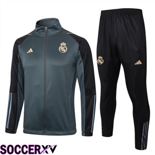 Real Madrid Training Jacket Suit Grey/Black 2024/2025