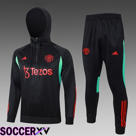 Manchester United Kids Training Tracksuit Hoodie Black/Red/Green 2023/2024