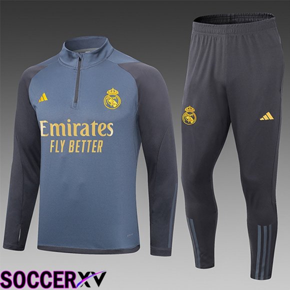 Real Madrid Kids Training Tracksuit Suit Grey 2023/2024