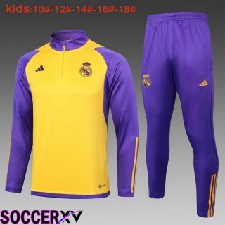 Real Madrid Kids Training Tracksuit Suit Yellow Purple 2024/2025