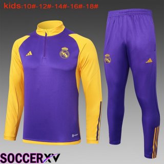 Real Madrid Kids Training Tracksuit Suit Purple Yellow 2024/2025