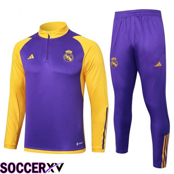 Real Madrid Training Tracksuit Suit Purple Yellow 2024/2025