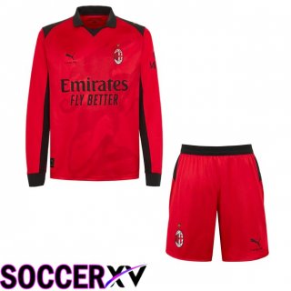 AC Milan Kids Home Soccer Jersey Long sleeve Red 2025/2026