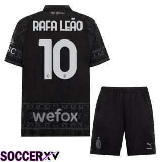 AC Milan (Rafa Leão 10) Kids Soccer Jersey Fourth Black 2023/2024