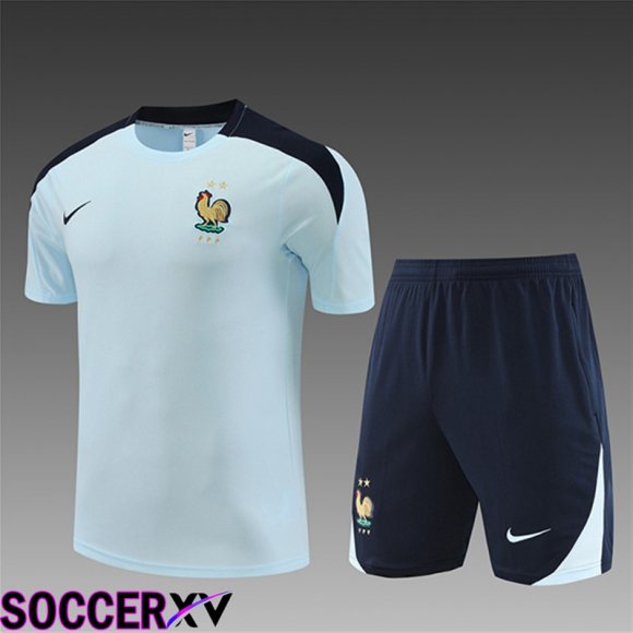 France Kids Training T Shirt + Shorts Light Blue 2023/2024