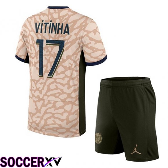 Paris PSG (Vitinha 17) Kids Soccer Jersey Fourth Pink 2023/2024