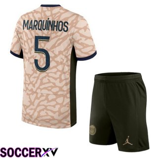 Paris PSG (Marquinhos 5) Kids Soccer Jersey Fourth Pink 2023/2024