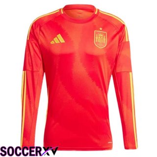 Spain Home Soccer Jersey Long sleeve Red UEFA Euro 2024