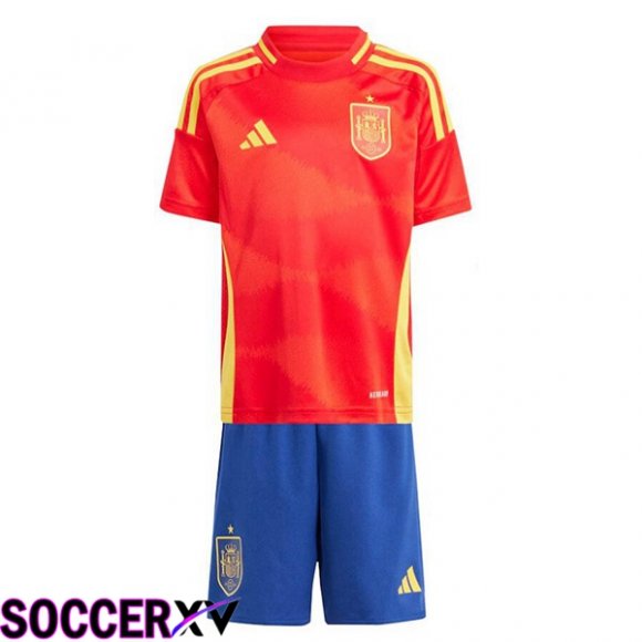 Spain Kids Home Soccer Jersey Red UEFA Euro 2024