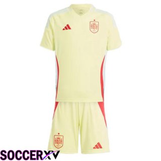 Spain Kids Away Soccer Jersey Yellow UEFA Euro 2024