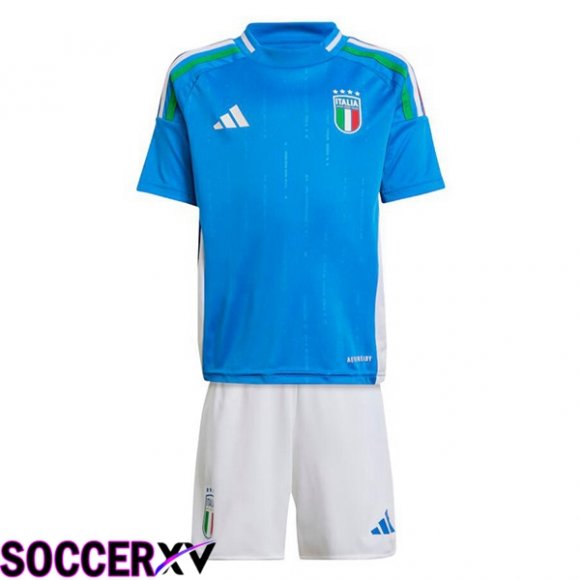 Italy Kids Home Soccer Jersey Blue UEFA Euro 2024