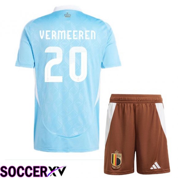 Belgium (VERMEEREN 20) Kids Away Soccer Jersey Blue UEFA Euro 2024