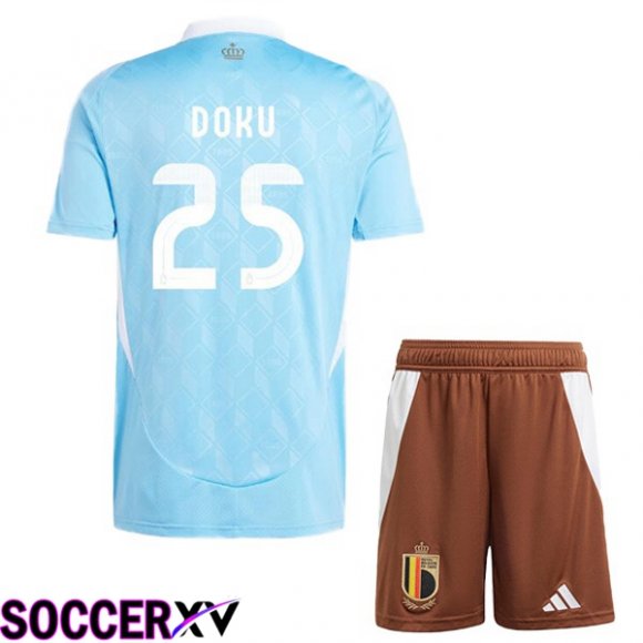 Belgium (DOKU 25) Kids Away Soccer Jersey Blue UEFA Euro 2024