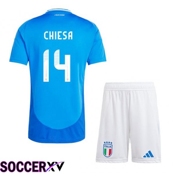 Italy (CHIESA 14) Kids Home Soccer Jersey Blue UEFA Euro 2024