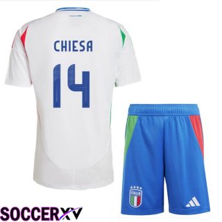 Italy (CHIESA 14) Kids Away Soccer Jersey White UEFA Euro 2024