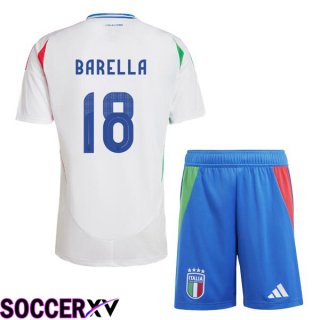 Italy (BARELLA 18) Kids Away Soccer Jersey White UEFA Euro 2024