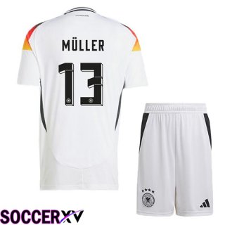 Germany (MÜLLER 13) Kids Home Soccer Jersey White UEFA Euro 2024