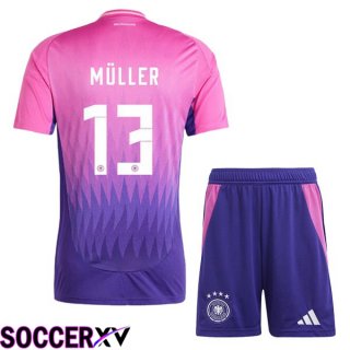 Germany (MÜLLER 13) Kids Away Soccer Jersey Pink Purple UEFA Euro 2024