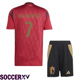 Belgium (DE BRUYNE 7) Kids Home Soccer Jersey Red UEFA Euro 2024