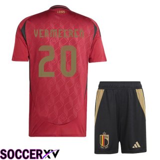 Belgium (VERMEEREN 20) Kids Home Soccer Jersey Red UEFA Euro 2024