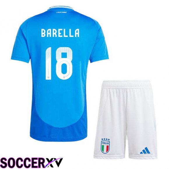 Italy (BARELLA 18) Kids Home Soccer Jersey Blue 2024/2025