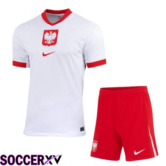 Poland Kids Home Soccer Jersey White UEFA Euro 2024