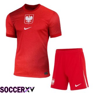 Poland Kids Away Soccer Jersey Red UEFA Euro 2024