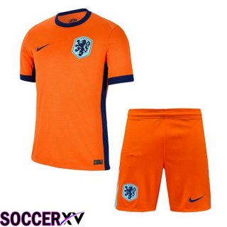 Netherlands Kids Home Soccer Jersey Orange UEFA Euro 2024