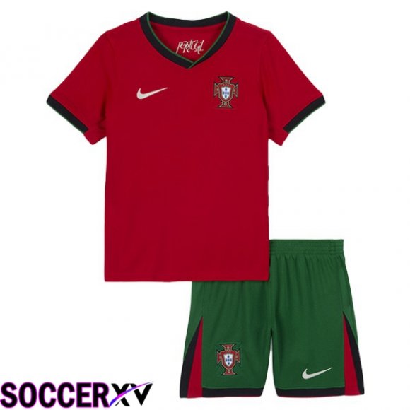 Portugal Kids Home Soccer Jersey Red UEFA Euro 2024