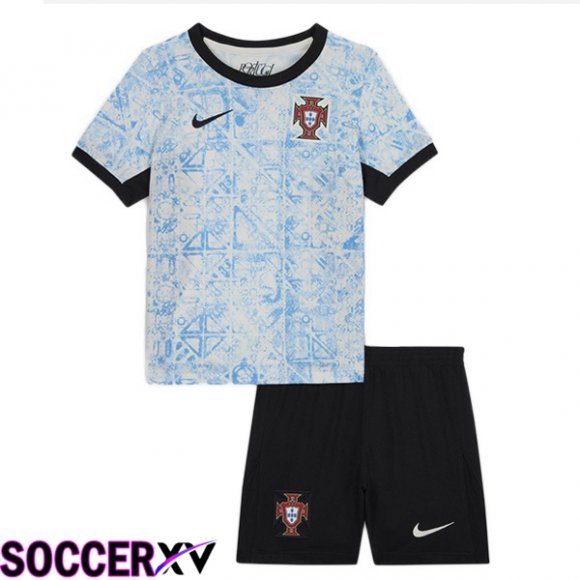 Portugal Kids Away Soccer Jersey Blue White UEFA Euro 2024