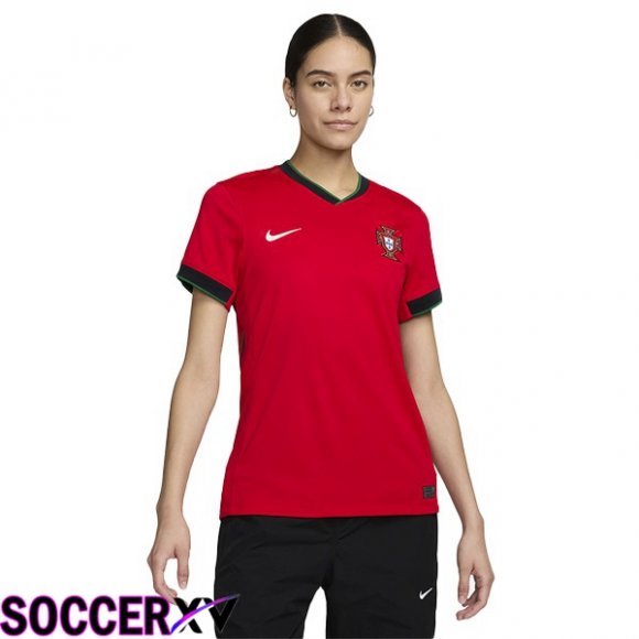 Portugal Womens Home Soccer Jersey Red UEFA Euro 2024