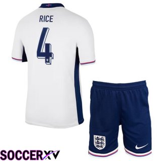 England (Rice 4) Kids Home Soccer Jersey White UEFA Euro 2024