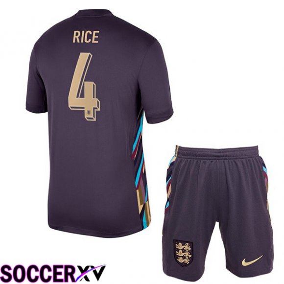 England (Rice 4) Kids Away Soccer Jersey Purple UEFA Euro 2024