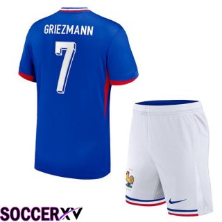 France (GRIEZMANN 7) Kids Home Soccer Jersey Blue UEFA Euro 2024