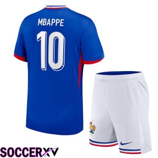 France (MBAPPE 10) Kids Home Soccer Jersey Blue UEFA Euro 2024