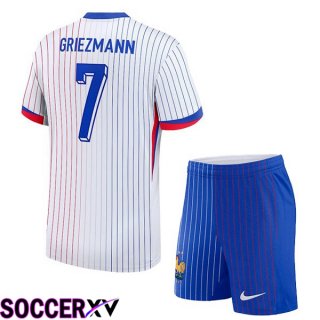 France (GRIEZMANN 7) Kids Away Soccer Jersey White UEFA Euro 2024