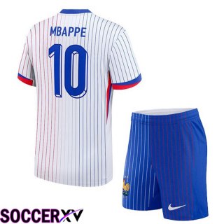 France (MBAPPE 10) Kids Away Soccer Jersey White UEFA Euro 2024