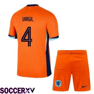 Netherlands (VIRGIL 4) Kids Home Soccer Jersey Orange UEFA Euro 2024